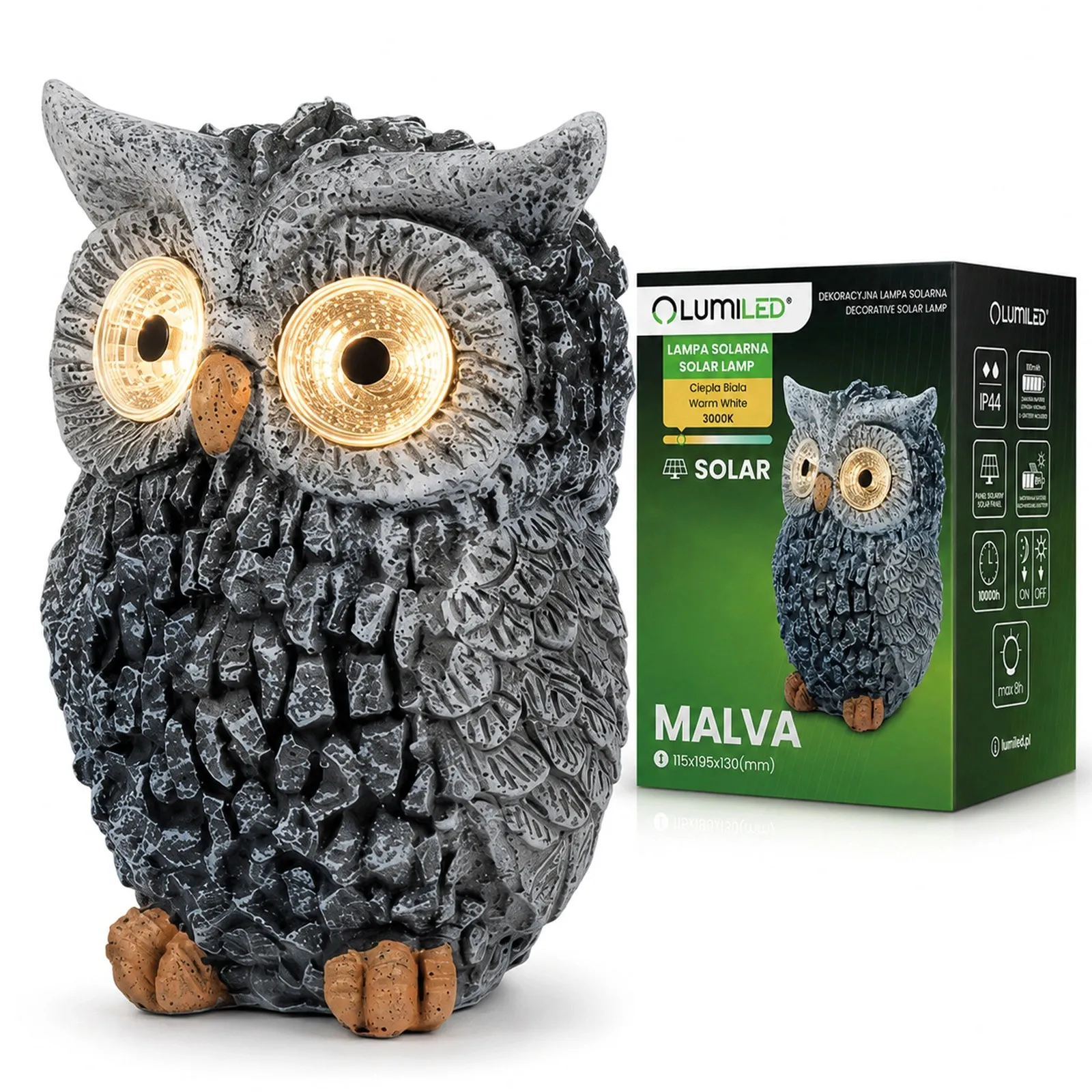 Декоративний садовий світильник Сова на сонячній батареї Lumiled MALVA, 3000K, IP44