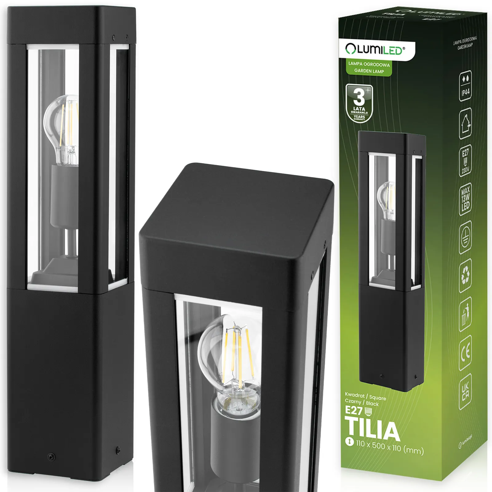 Садовий світильник-стовпчик Lumiled Tilia металевий — 50 см, E27, 230V, класичний стиль