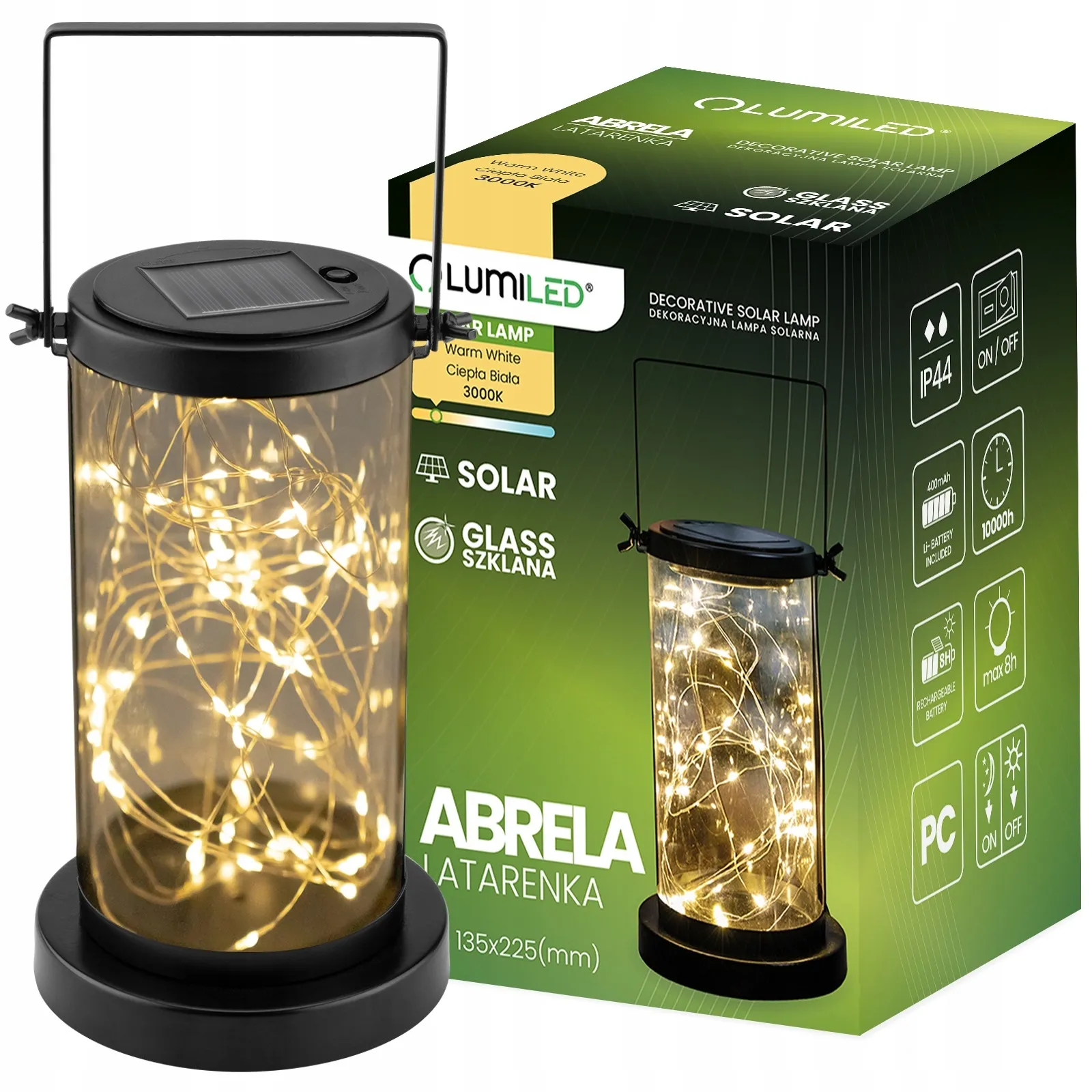 Високий настільно-підвісний декоративний LED ліхтар Lumiled Abrela - світильник із теплим світлом 3000 K, IP44, датчик сутінків