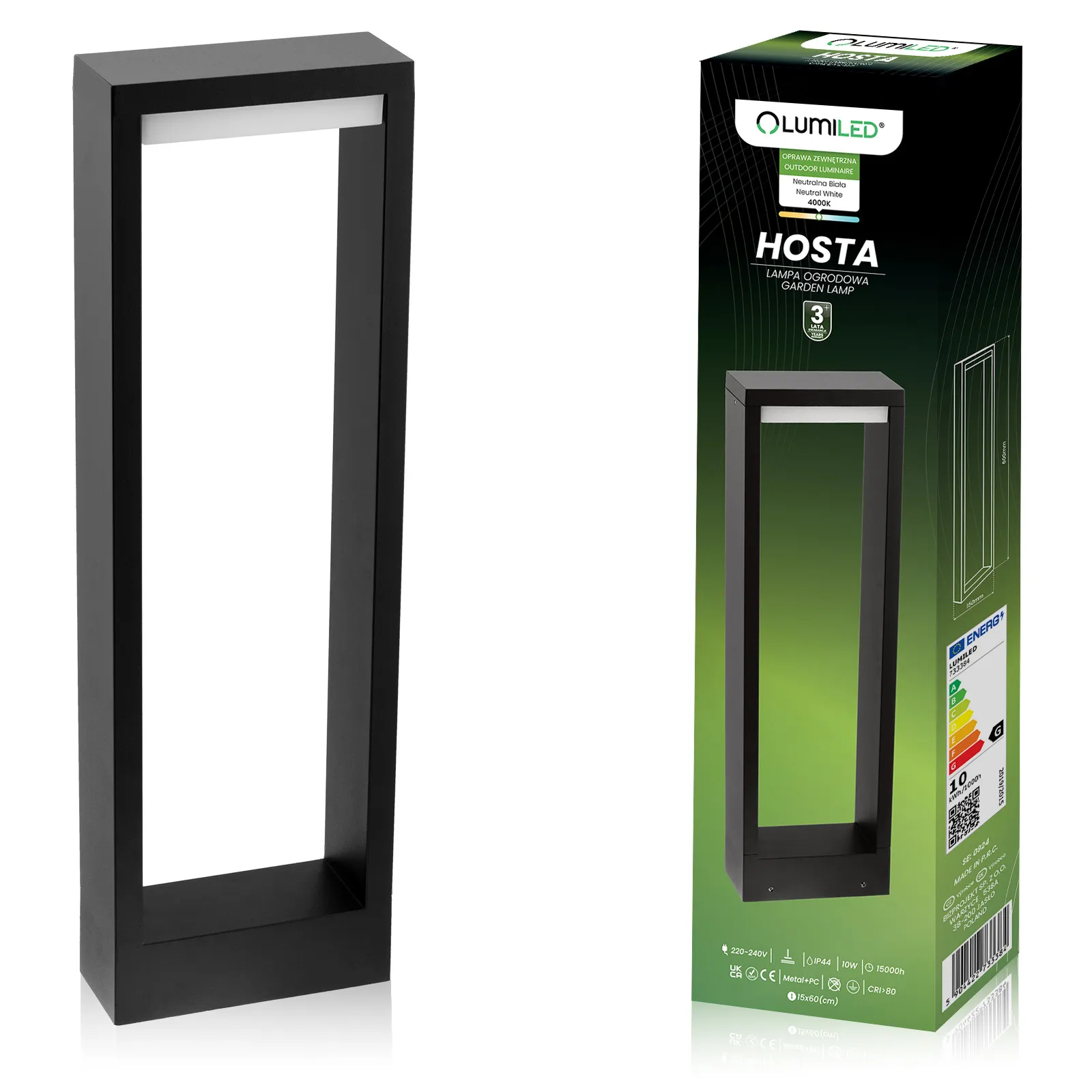 Садовий світильник-стовпчик Lumiled Hosta металевий — вбудований LED модуль 10W, 4000K, від мережі, сучасний дизайн