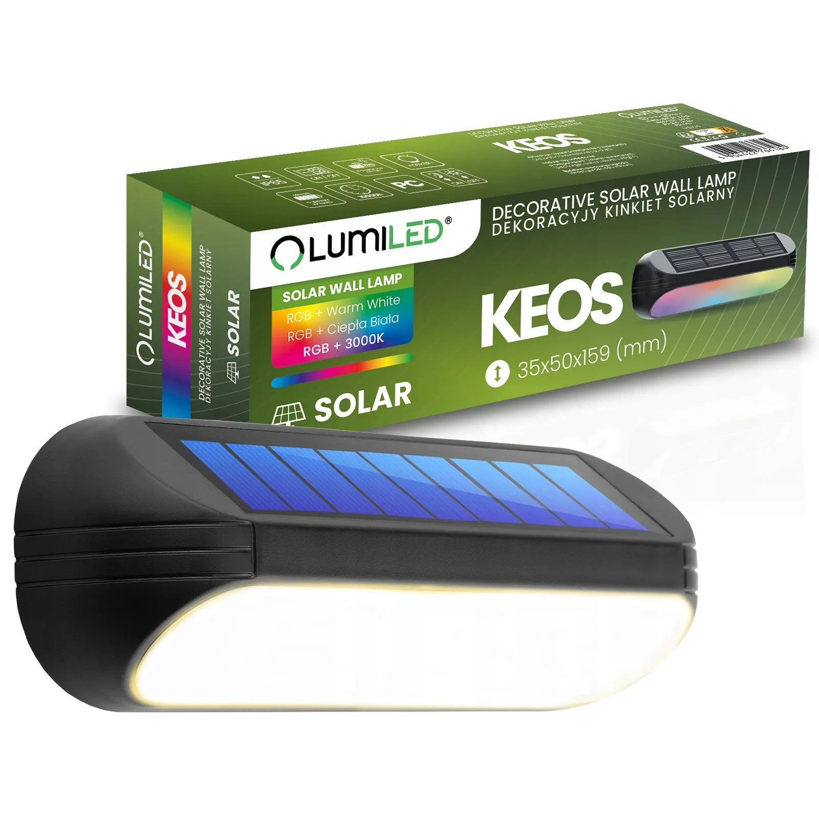 Сонячний фасадний RGBW світильник Lumiled Keos — вуличний садовий настінний світлодіодний світильник, 2 режими, IP65