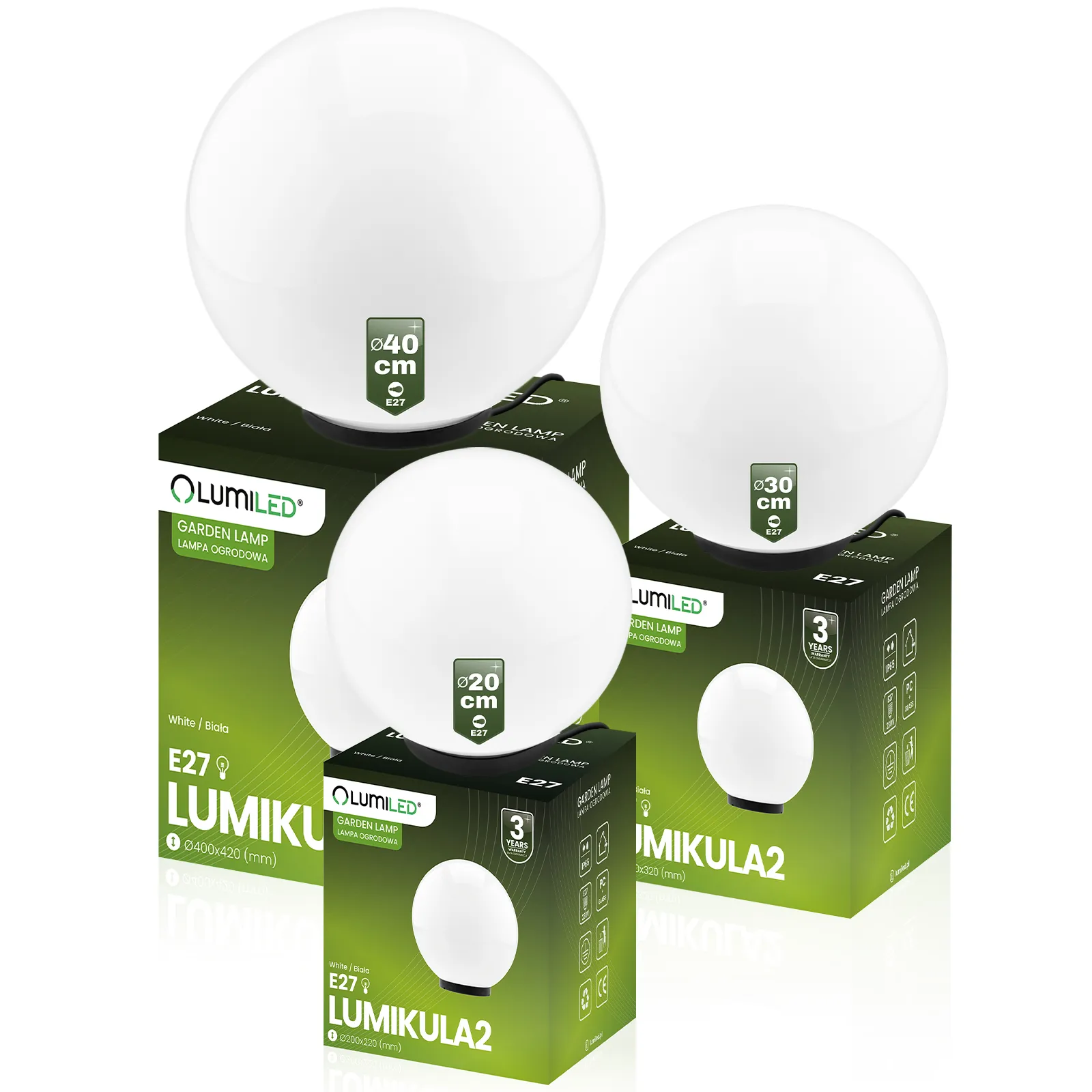 Садовий скляний світильник-куля Lumiled Lumikula2 30 см E27 IP65 — від мережі, захищений від води та пилу